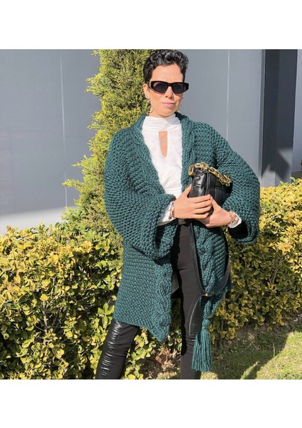 Yeşil Kadın Oversize Mont Salaş Ceket Uzun Chunky Cardigan Hırka modelleri