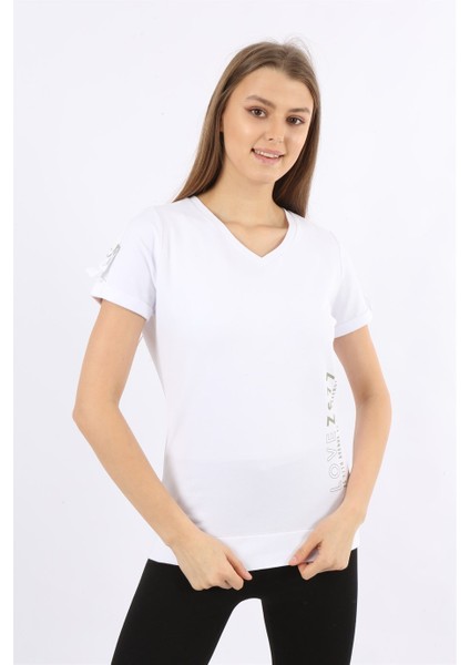 Baskılı Kısa Kollu V Yaka T-Shirt modelleri