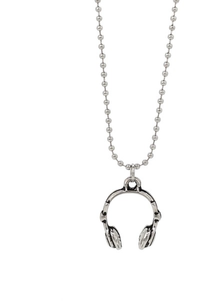 Kulaklık Figürlü Kolye Top Zincirli Gümüş Kaplama