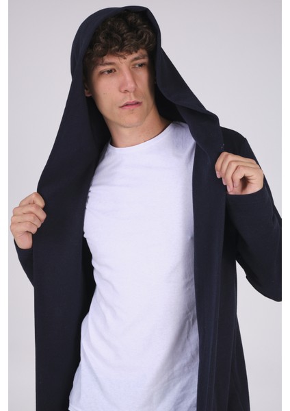 Erkek Lacivert Regular Fit Kapüşonlu Uzun Hırka RF0002 modelleri