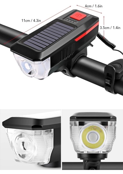 Kornalı Bisiklet Feneri Solar Güneş Enerji ve USB ile Şarj Edilebilir Su Geçirmez T6 LED Feneri Kırm