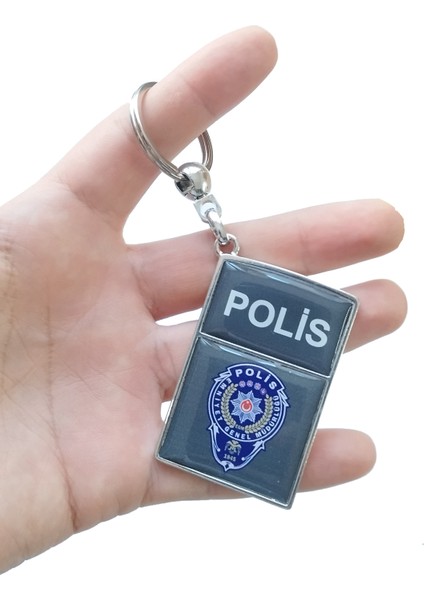 Metal Dikdörtgen Üzeri Plastik Damla Etiketli Polis Anahtarlık 1 Adet