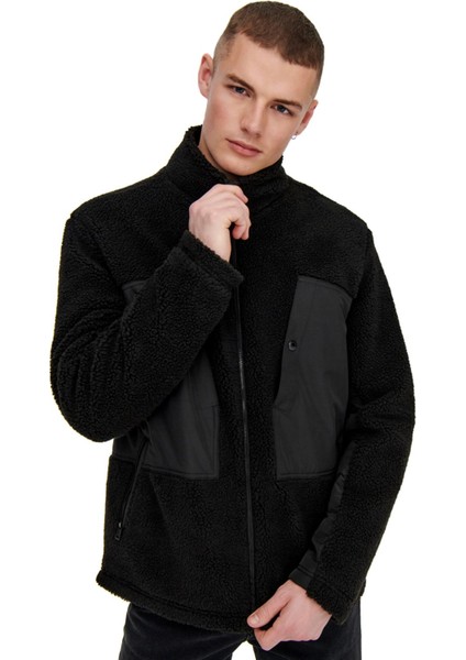 Onsvillads Sherpa Mix Jacket Otw Erkek Polar Ceket 22022512-BLACK Siyah