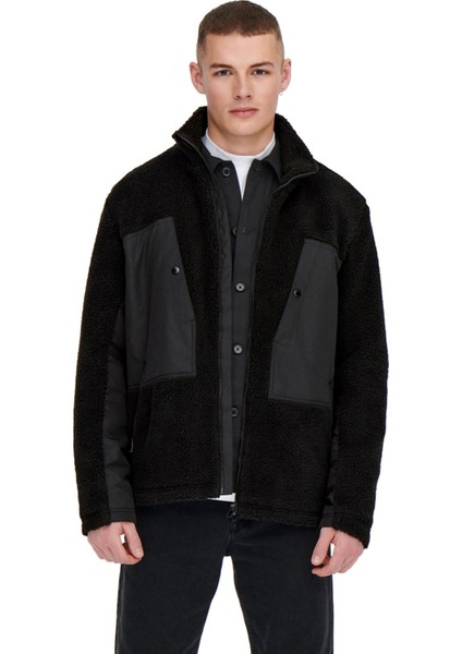 Onsvillads Sherpa Mix Jacket Otw Erkek Polar Ceket 22022512-BLACK Siyah