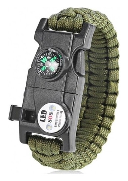 Paracord Ipli Hayatta Kalma Bilekliği Haki Yeşili