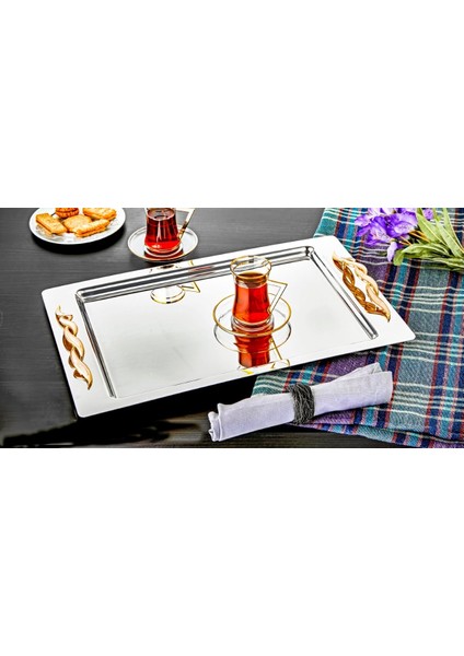 337 Çiğdem Sade Gold Çay Tepsisi