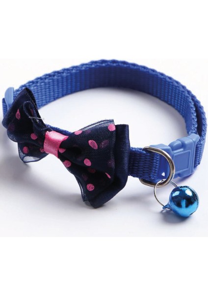 Papyonlu Kedi ve Küçük Irk Köpek Boyun Tasması Çıngıraklı Lacivert