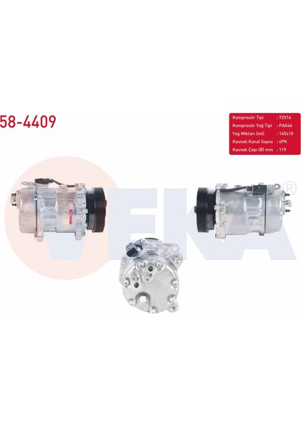 Klıma Kompresoru 6pk 119MM Audı A3 1.6 1996-2003 / Seat Leon 1.6i 16V 1999-2006/ Vw Golf Iv 1.6i 1997-2005/ Caddy Iıı 1.9 Tdı 2004-2015/ Transporter V 1.9 Tdı 2003-2011