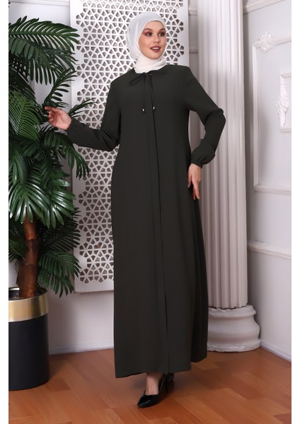 Düz Haki Boyundan Bağcıklı Ferace 9229-22