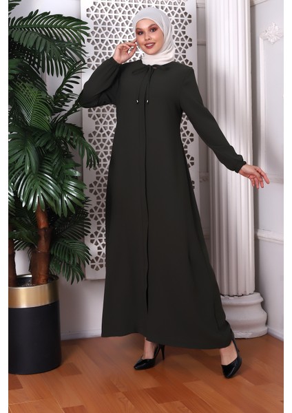 Düz Haki Boyundan Bağcıklı Ferace 9229-22 fiyatları