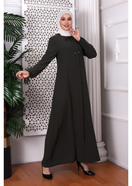 Düz Haki Boyundan Bağcıklı Ferace 9229-22 modelleri