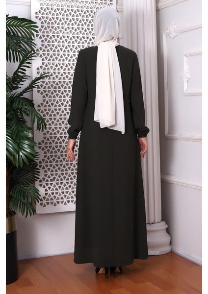 Düz Haki Boyundan Bağcıklı Ferace 9229-22 indirimleri