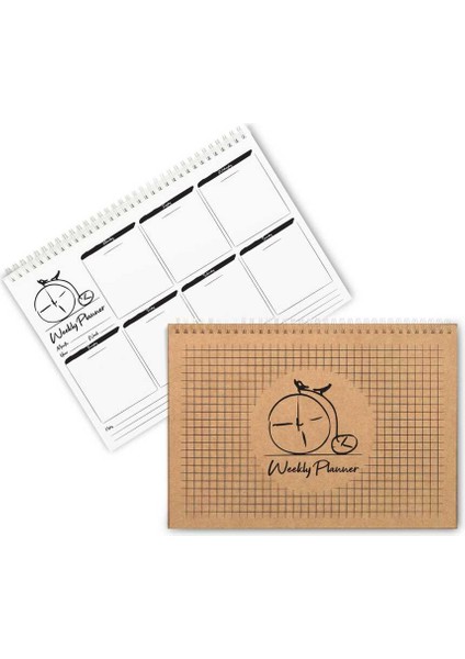 Haftalık Planlayıcı (Sümen) - A4 Boy Kraft Kapak - Bisiklet Saat Tasarımlı