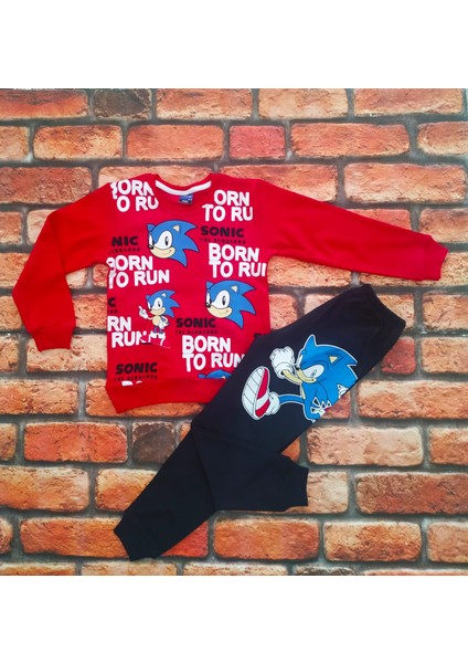 Unisex Sonic The Hedgehog Desenli Pijama Takımı %100 Pamuk