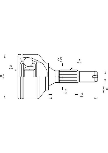 x Aks Kafası Dış C2-C3-P207 1.4-1.6-1.4hdı 66KW 1.6hdı 66-80KW9 02 15-1649