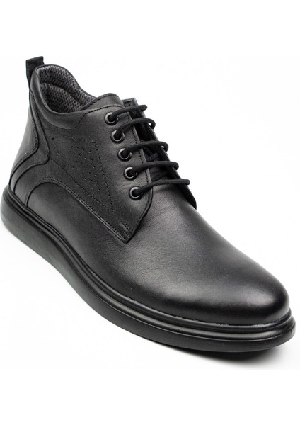 1056 Erkek Fermuarlı Deri Bot Siyah