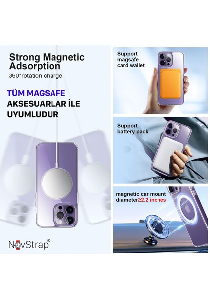 Apple iPhone 14 Pro Magsafe Uyumlu Kılıf 6.1 Inç Şeffaf Magsafe Kamera Korumalı Kapak