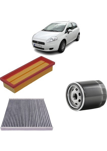 Fiat Punto ve Evo 3lü Karbon Filtre Bakım Seti 1.4 Benzinli 2009 Sonrası KİT1572E