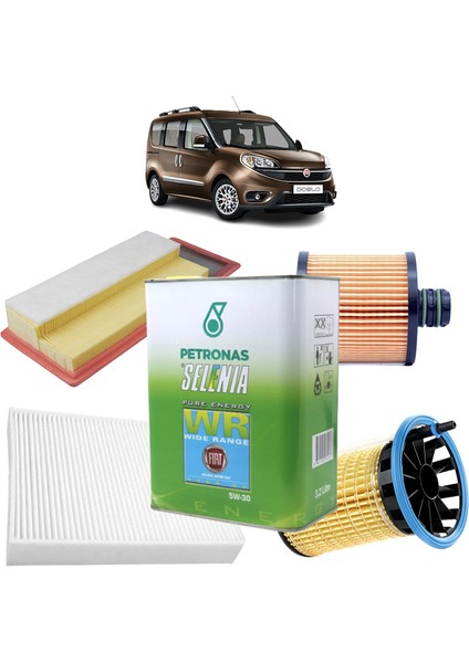 Fiat Doblo 95 Beygir Euro 5 4plus Filtre Bakım Seti 1.3 D Multijet Selenia Petronas Yağlı 2016 Sonrası KİT1473D