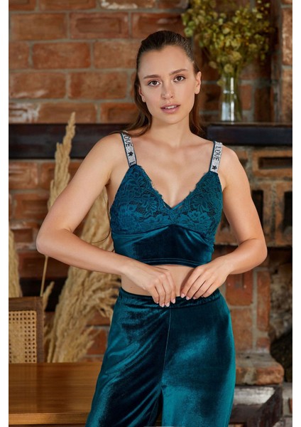 2391 Kadın Kadife Bralet-Zümrüt