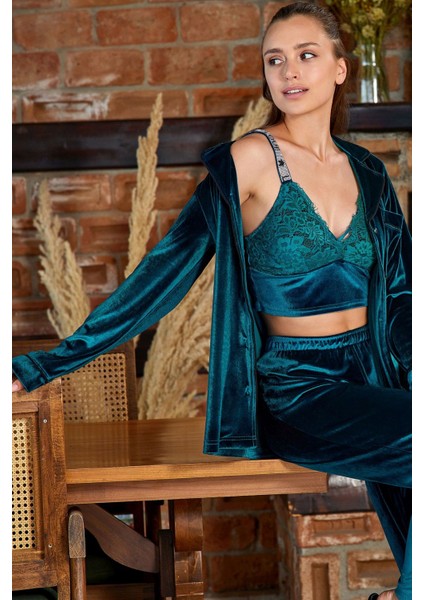 2391 Kadın Kadife Bralet-Zümrüt modelleri