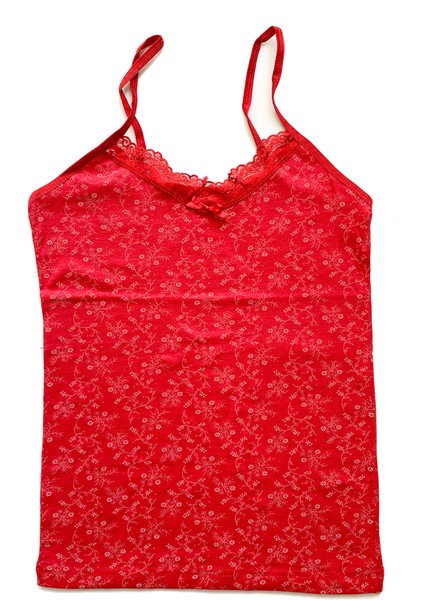 Kadın Askılı Desenli Atlet Dantelli Empirme Pamuklu Penye D9