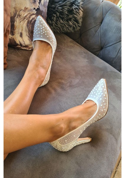 135 5465 Topukla Kadın Inci Abiye Ayakkabı 10 cm fiyatları