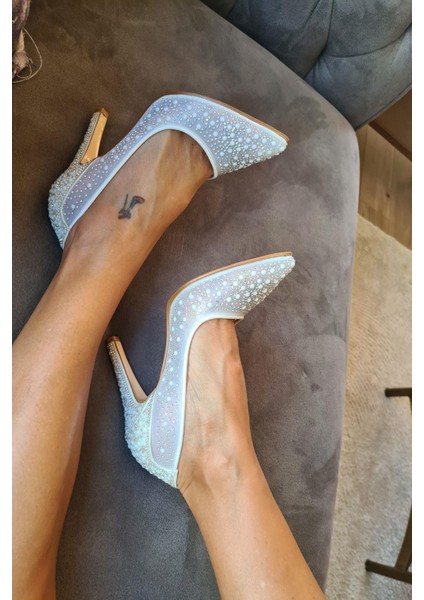 135 5465 Topukla Kadın Inci Abiye Ayakkabı 10 cm modelleri