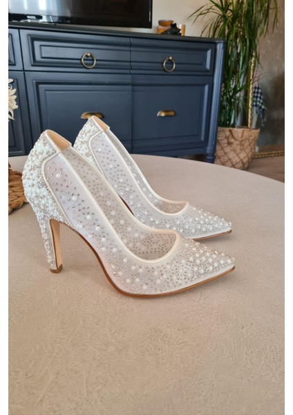135 5465 Topukla Kadın Inci Abiye Ayakkabı 10 cm fırsatları