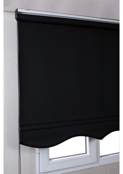 Etekli Siyah Mat Polyester Kaliteli Güneşlik Stor Perde