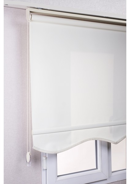 Etekli Ekru Mat Polyester Kaliteli Güneşlik Stor Perde