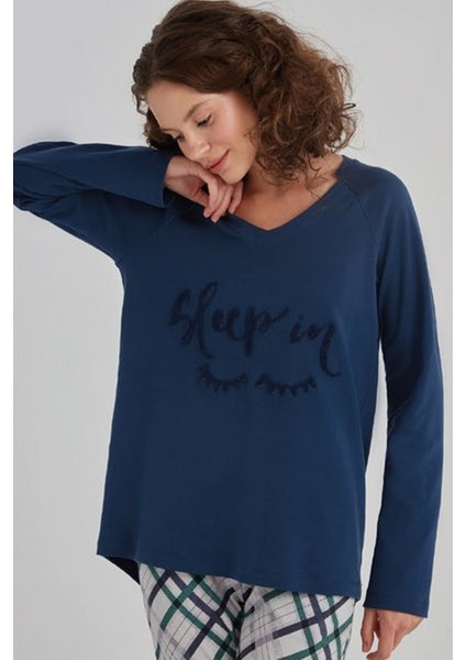 Kadın ESK31522 V Yaka Nakışlı Pijama Takım 23K fiyatları