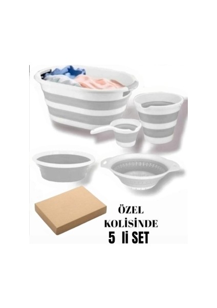 Katlanabilir Multi 5’li Set - Sepet Kova Maşrapa Badya Süzgeç