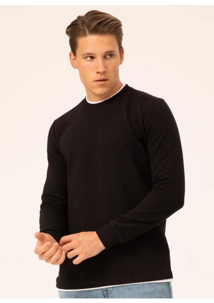 O Yaka Armürlü Siyah Erkek Kazak TR2013700262