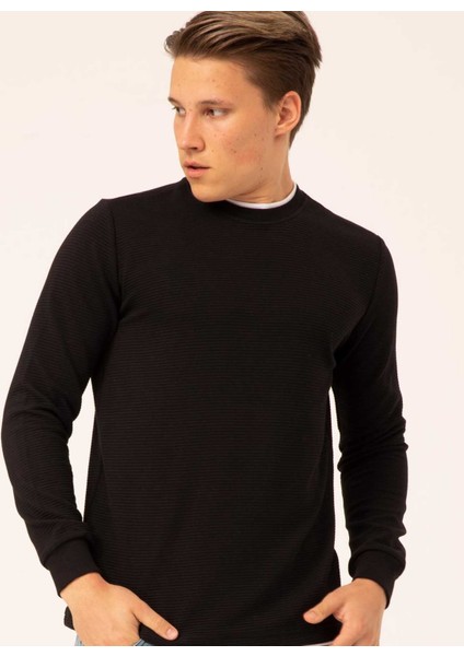 O Yaka Armürlü Siyah Erkek Kazak TR2013700262 fiyatları