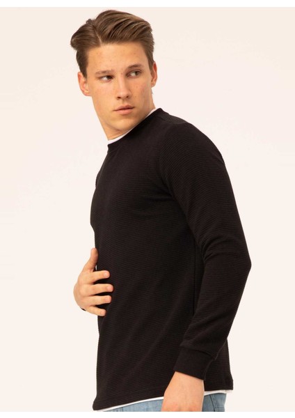 O Yaka Armürlü Siyah Erkek Kazak TR2013700262 fırsatları