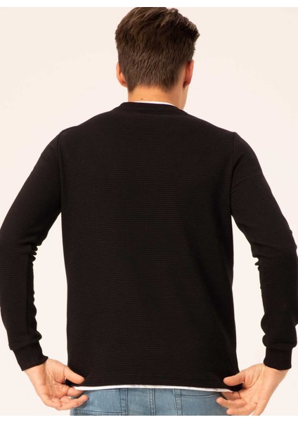 O Yaka Armürlü Siyah Erkek Kazak TR2013700262 indirimleri