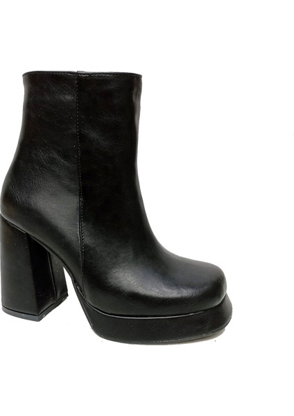 60101 Deri Fermuarlı Sıcak Astar Kadın Bot