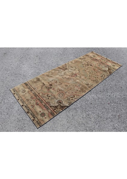 Türk Halısı, Eskitme Halı, Halı, 100X260 cm Kahverengi Halı, Bohemsı Mutfak Halı, 2146 modelleri