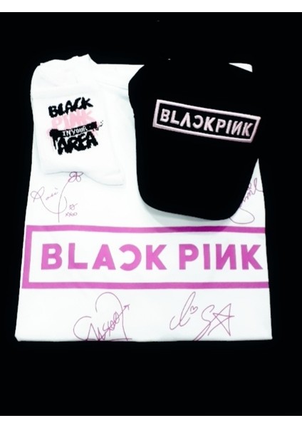 Gökhan Club Blackpink T-Shirt Blackpink Şapka Çorap 3 Lü Kombin