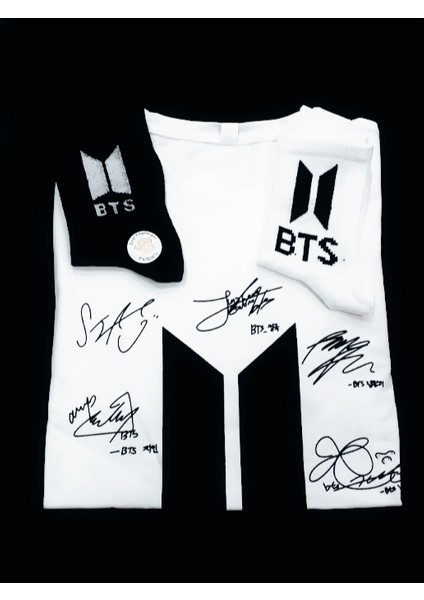 Gökhan Club Unisex Siyah Beyaz Bts Imza Baskılı 3 Lü Kombin T-Shirt