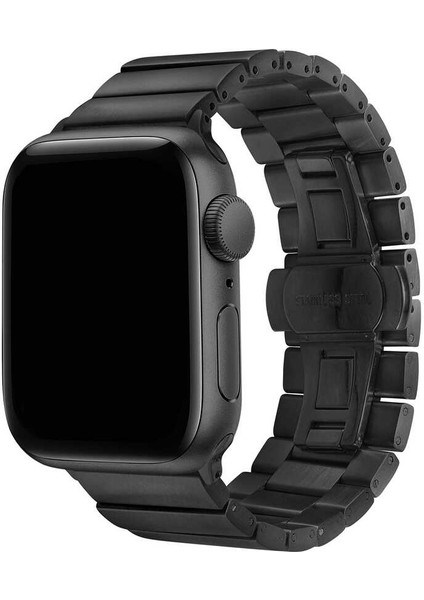 Apple Watch 6 (40MM) Siyah Düz Parçalı Tasarım Metal Kordon-41