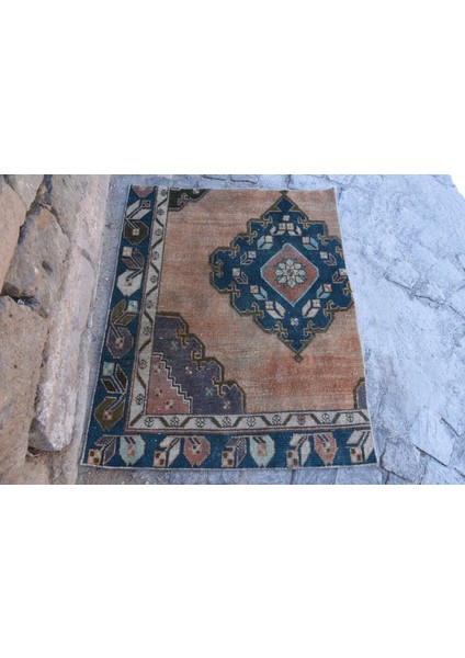 Türk Halısı, Eskitme Halı, Halı, 88X110 cm Kahverengi Halı, Bahçe Duvar Asma Halı, 1793