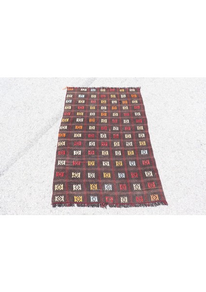 Türk Halısı, Eskitme Halı, Halı, 83X123 cm Siyah Halı, Kabilesı Duvar Asma Halı, 7492