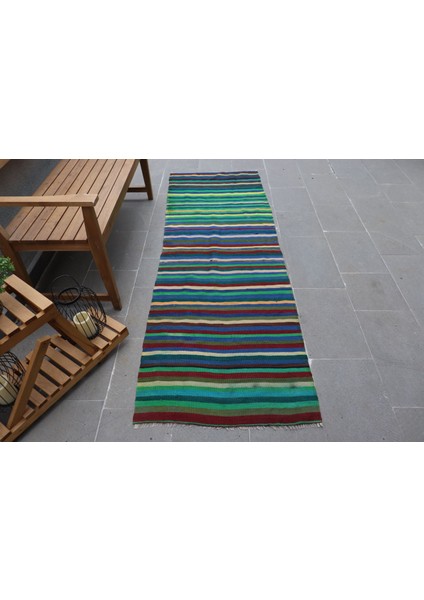 Eskitme Halı, Türk Halısı, Halı, 78X232 cm Mavi Halı, Bohemsı Mutfak Halı, El Yapımı Mutfak Halı, 6