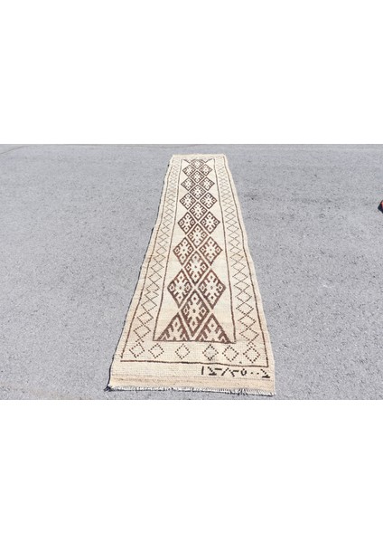 Türk Halısı, Eskitme Halı, Halı, 83X390 cm Bej Halı, Bohemsı Mutfak Halı, Dekoratif Merdiven Halı,