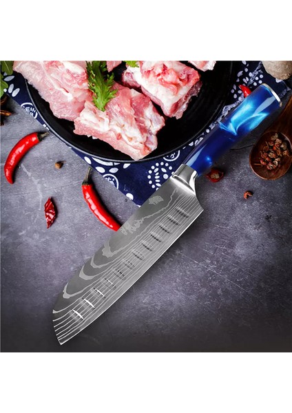 Japon Santoku Şef Bıçağı ( Mavi reçine saplı )