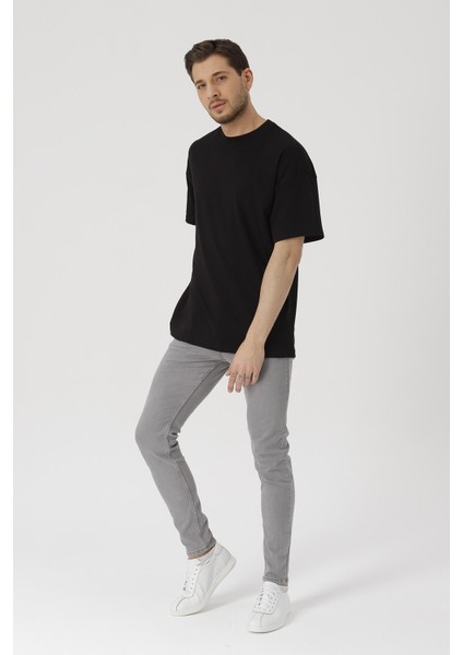 Erkek Siyah Oversize Basic Kısa Kollu T-Shirt