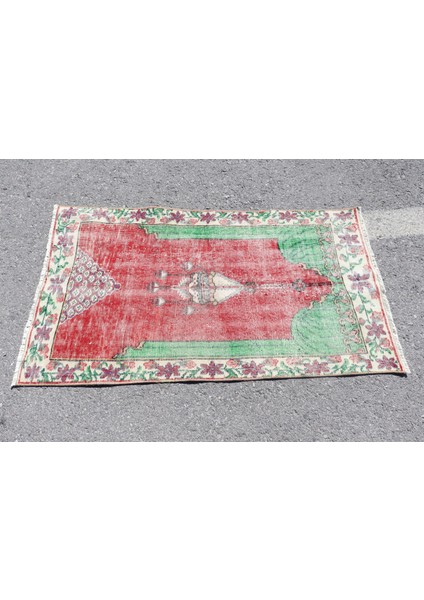 Eskitme Halı, Türk Halısı, Halı, 80X141 cm Yeşil Halı, El Dokuma Mutfak Halı, Bohemsı Duvar Asma Hal