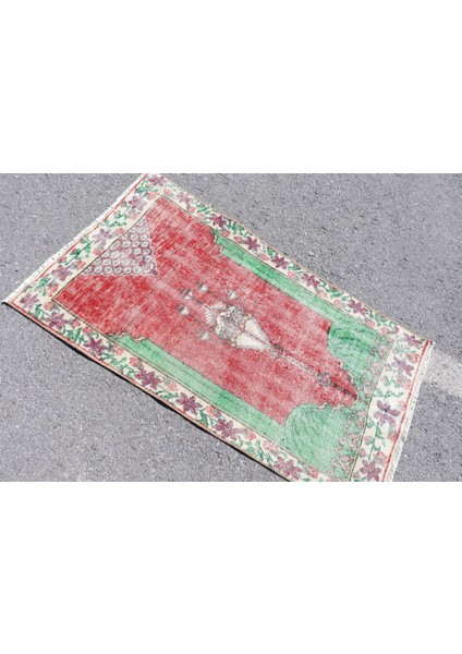 Eskitme Halı, Türk Halısı, Halı, 80X141 cm Yeşil Halı, El Dokuma Mutfak Halı, Bohemsı Duvar Asma Hal